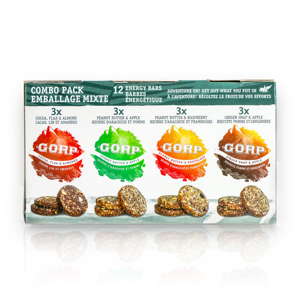 Combo Box of 12 bars 3 of each flavor GORP Clean Energy Bar GORP