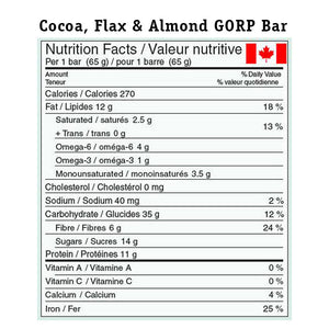 Cocoa Flax & Almond GORP Bar Nutrition Facts