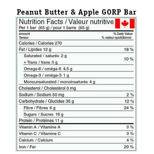 Peanut Butter & Apple GORP Bar Nutrition Fact