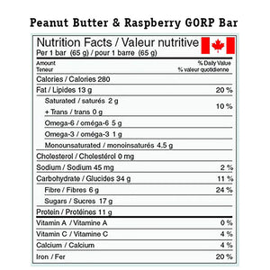 Peanut Butter & Raspberry GORP Bar Nutrition Facts