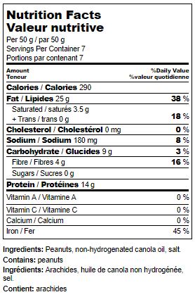 The Best little PEANUTS in the world Nutrition Facts Panel